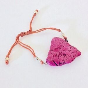 Pink 1 3/4" Heart Stone Adjustable Bracelet